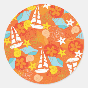 Tropical Sailboat Pattern Classic Round Sticker