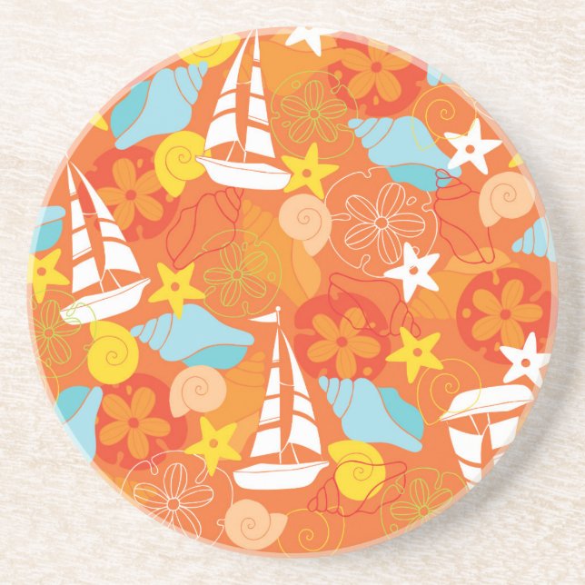 Tropical Sailboat Pattern Coaster (Front)