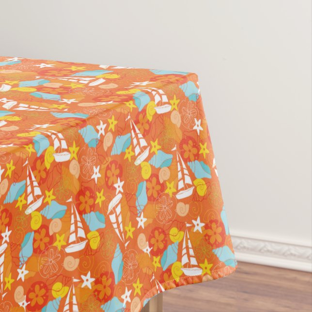 Tropical Sailboat Pattern Tablecloth (In Situ)