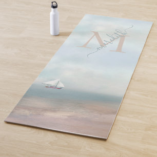 Tropical Sand Beach Ocean Monogram Name Yoga Mat