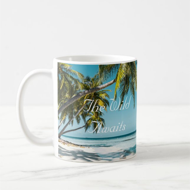 Tropical sand beach ocean personalised adventure  coffee mug (Left)