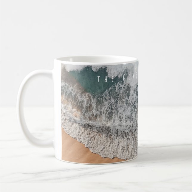 Tropical sand beach ocean personalised adventure coffee mug (Left)