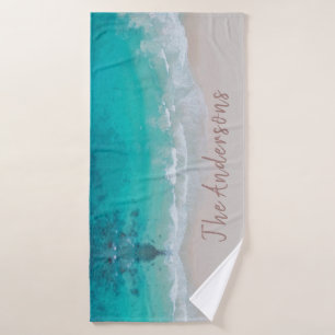 tropical sand beach ocean sunny waves modern bath towel