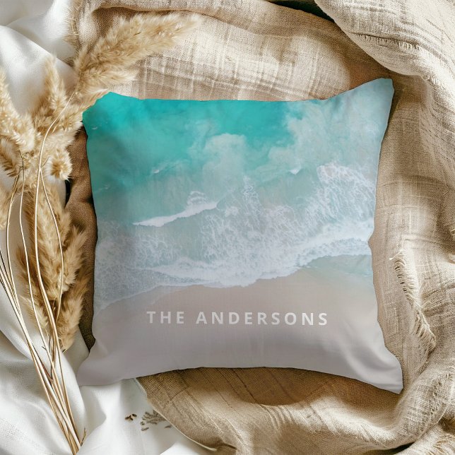 tropical sand beach ocean sunny waves modern cushion (Creator Uploaded)