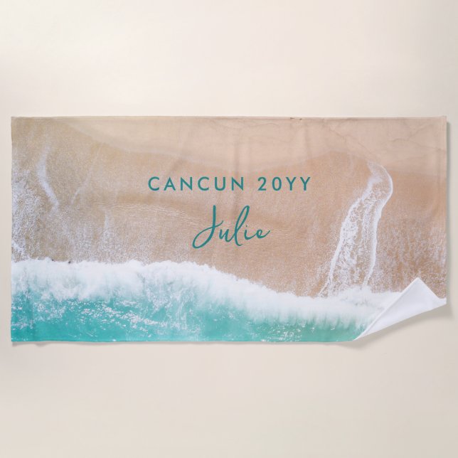 Tropical sand beach ocean sunny waves vacation towel (Front)