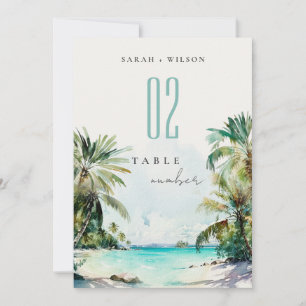 Tropical Sand Beach Palm Tree Wedding Table Number