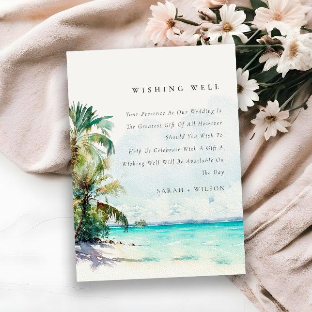 Tropical Sand Beach Palm Tree Wedding Wishing Well Enclosure Card (Creator Uploaded)