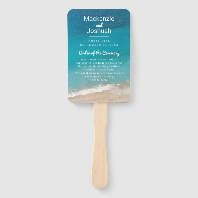 Tropical Sand Beach Shore Wedding Program Hand Fan (Front)