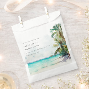 Tropical Sand Beach Watercolor Palm Trees Wedding Favour Bag