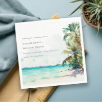 Tropical Sand Beach Watercolor Palm Trees Wedding