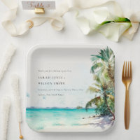 Tropical Sand Beach Watercolor Palm Trees Wedding