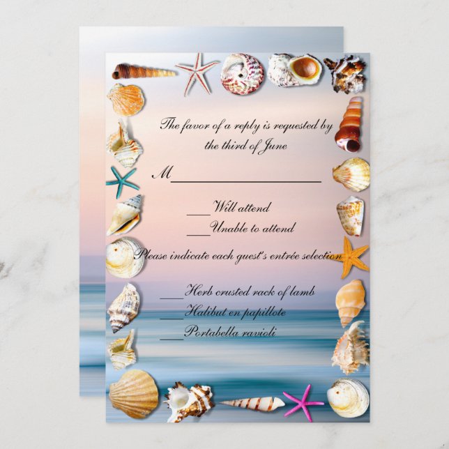 Tropical Sandy Beach And Seashell Wedding Response Invitation (Front/Back)