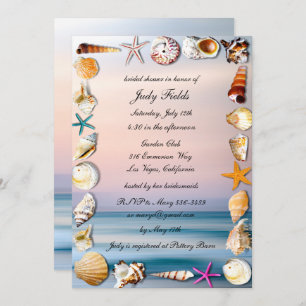 Tropical Sandy Beach And Seashells Bridal Shower Invitation
