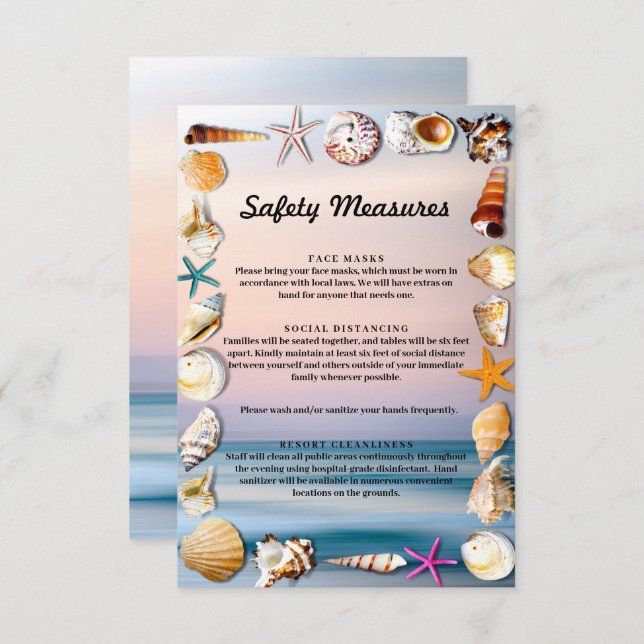 Tropical Sandy Beach And Seashells Safety Measures Enclosure Card (Front/Back)