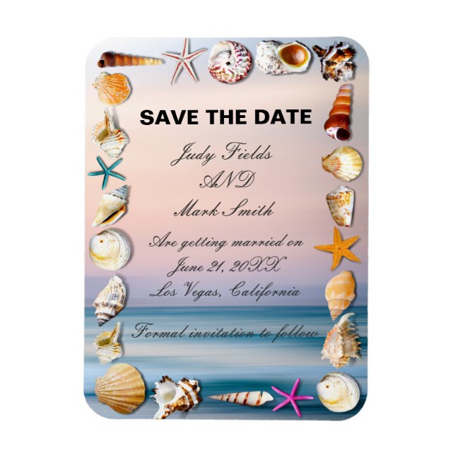 Tropical Sandy Beach And Seashells Save The Date Magnet (Vertical)