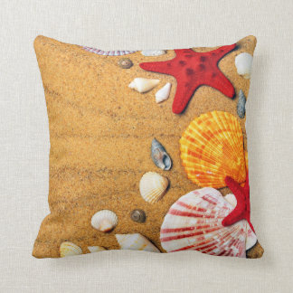 Tropical Sandy Beach Seashells Starfish Cushion