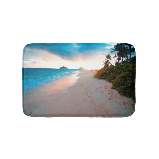 Tropical Sandy Beach Sunset Bath Mat (Front)