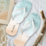Tropical Sandy Ocean Beach Watercolor Personalised Thongs<br><div class="desc">Personalised flip flops / jandals with watercolor beach scene. Both flip flops have a tropical sandy beach with gorgeous clear ocean waves lapping the shoreline. The left flip flop is printed with your name. Perfect for summer vacation,  destination wedding welcome bags and bachelorette weekends.</div>