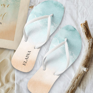 Tropical Sandy Ocean Beach Watercolor Personalised Thongs