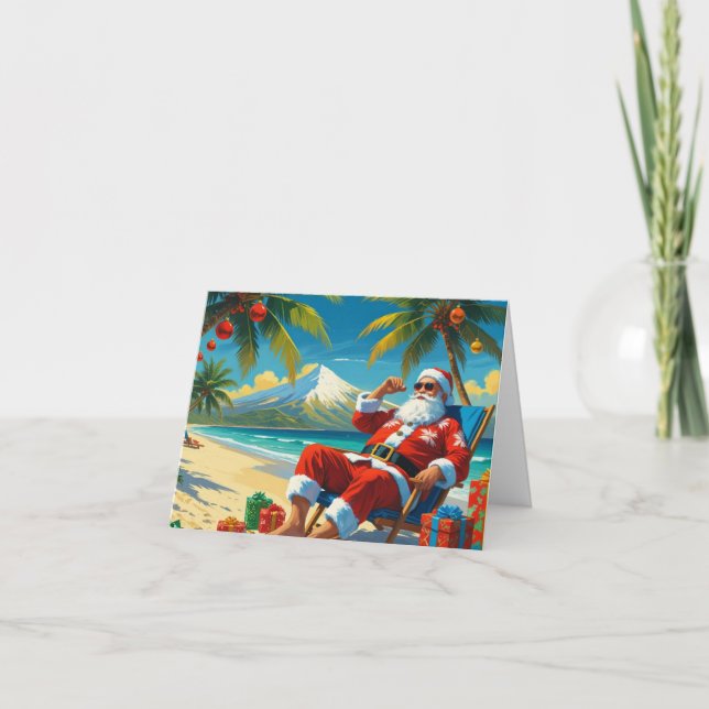 Tropical Santa Beach Christmas Card (Front)