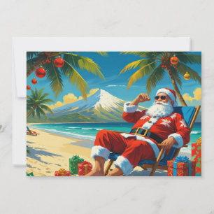 Tropical Santa Beach Christmas Flat Holiday Card