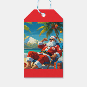 Tropical Santa Beach Christmas Gift Tags