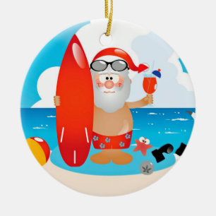 Tropical Santa Ceramic Ornament