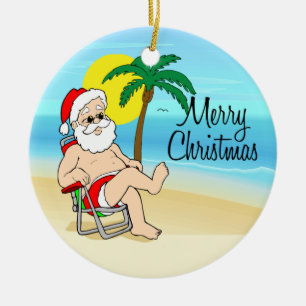 Tropical Santa Christmas Ornament
