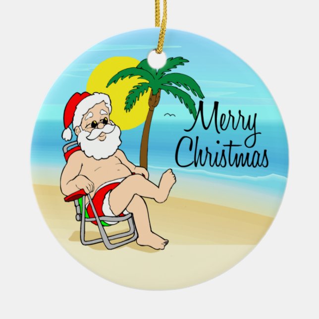 Tropical Santa Christmas Ornament (Front)