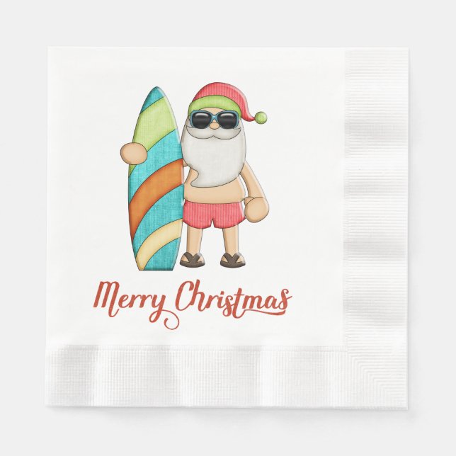 Tropical Santa Christmas Paper Napkins (Front)