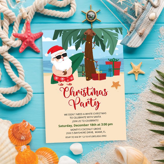 Tropical Santa Christmas Party Invitation (Creator Uploaded)
