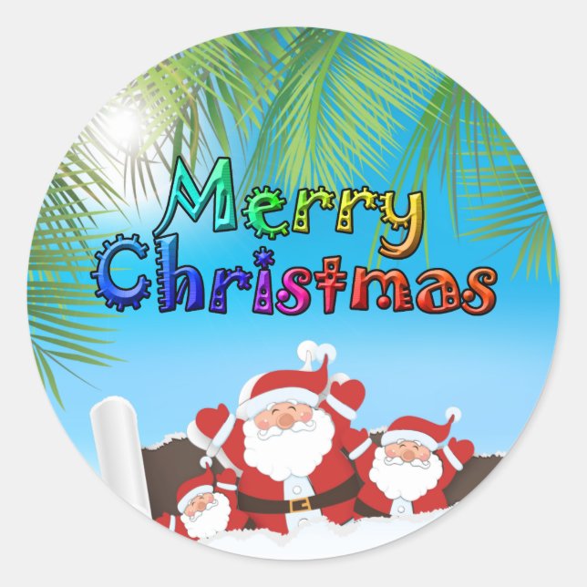 tropical Santa Classic Round Sticker (Front)