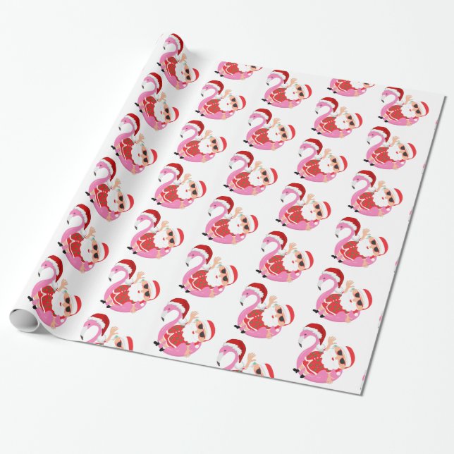 Tropical Santa Flamingo Christmas Wrapping Paper (Unrolled)