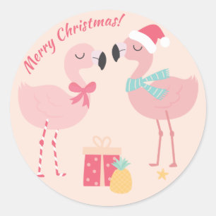 Tropical Santa Flamingo's - Christmas Classic Round Sticker