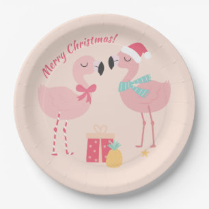Tropical Santa Flamingo's - Christmas Paper Plate