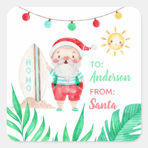 Tropical Santa Gift Tag Sticker