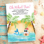 Tropical Santa Mermaid What Fun Christmas Party Invitation<br><div class="desc">Invite your guests to the ultimate tropical Christmas party with this whimsical beach-themed "Oh What Fun" invitation. Featuring Santa and a mermaid swimming in the ocean at sunset, framed by a pair of palm trees decked out in string lights. Santa is sipping a pineapple cocktail and flashing the Hawaiian aloha...</div>