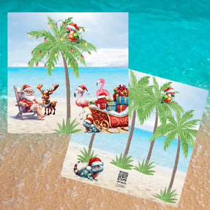 Tropical Santa & Rudolf Christmas In July Party Holiday Card