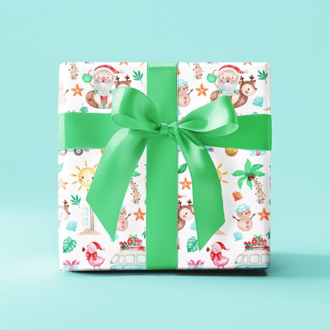 Tropical Santa Wrapping Paper Sheets (Celebrate Christmas in July or from somewhere tropical with these cute Santa wrapping paper sheets! )