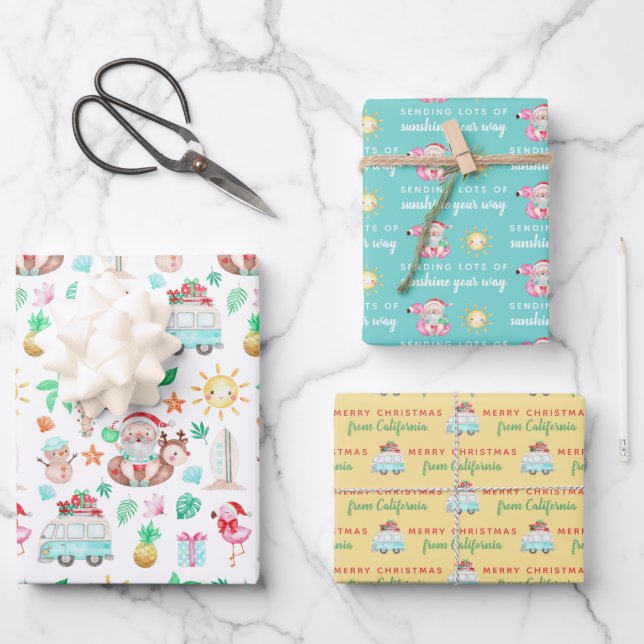 Tropical Santa Wrapping Paper Sheets (Front)
