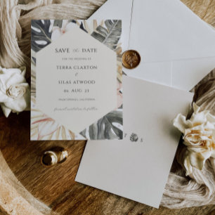 Tropical Save the Date Monstera Leaf Invitation