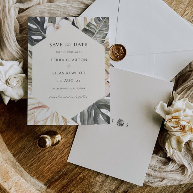 Tropical Save the Date Monstera Leaf Invitation (Creator Uploaded)