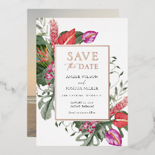 Tropical Save the Date with Photo Foil Invitation
