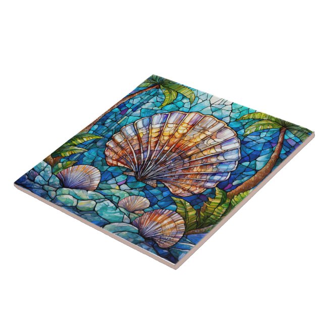 Tropical scallop Stained glass art Ceramic Tile (Side)