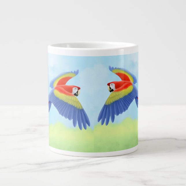 Tropical Scarlet Macaw Parrot Large Coffee Mug (Front)