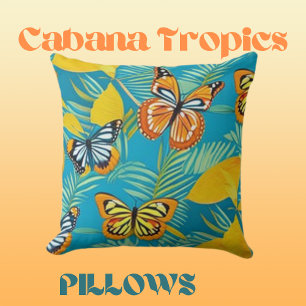 Tropical Scene Colourful Butterflies  Cushion