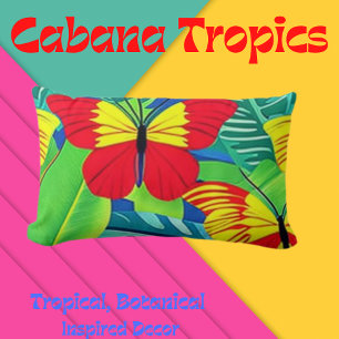 Tropical Scene Colourful Butterflies   Lumbar Cushion