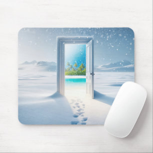 Tropical Scene In a Winter Doorway Mouse Pad
