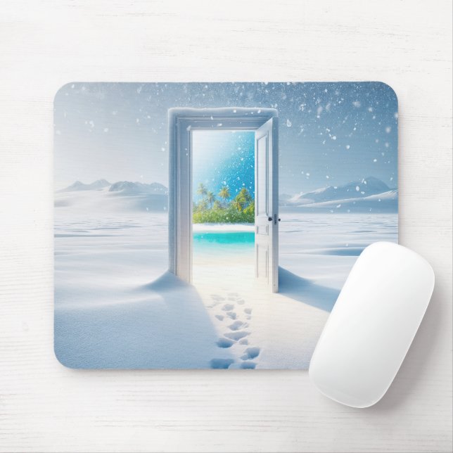 Tropical Scene In a Winter Doorway Mouse Pad (With Mouse)