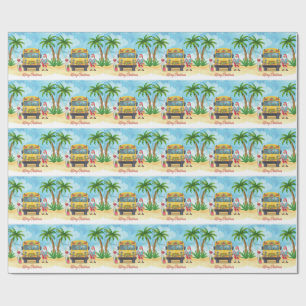 Tropical School Bus Christmas with Santa Wrapping Paper